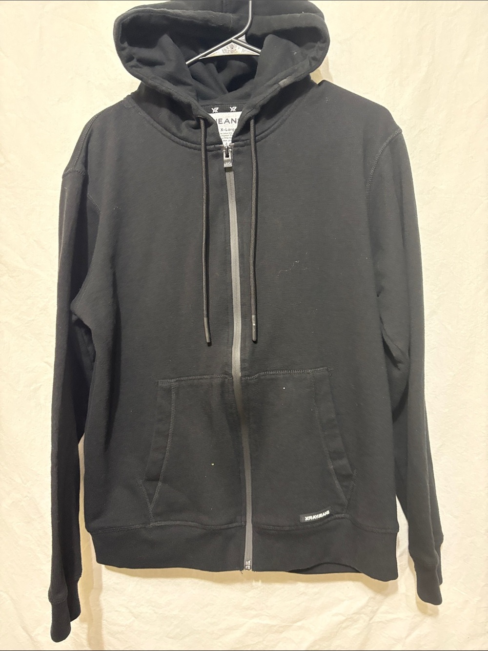 XRAY JEANS Men’s XL Hoodie Full Zip Black Soft Fleece 44” Chest Jacket